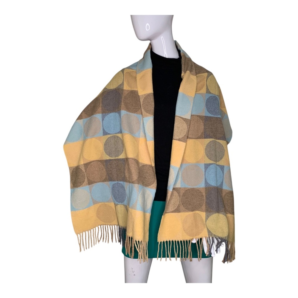 Fringe Scarf Checkered Pattern with Large Polka D… - image 1